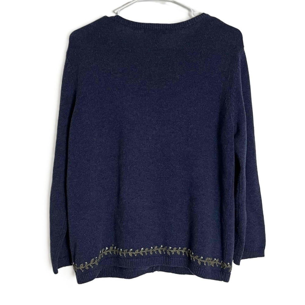VTG Cottagecore Floral Embroidered Cotton Cardigan Eddie Bauer L Navy Blue Japan - Picture 4 of 10